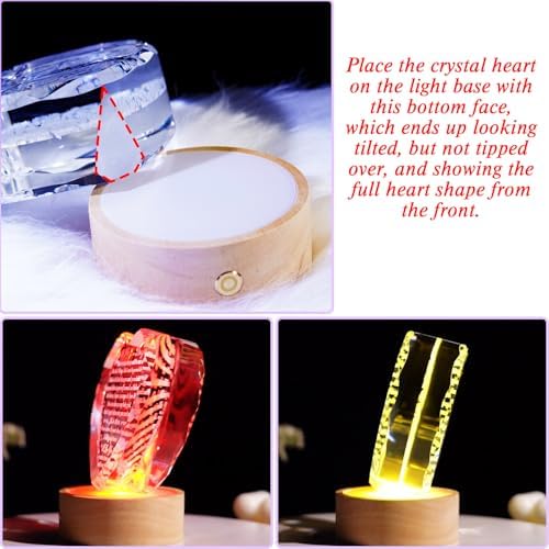 YWHL Heart Crystal Gift with Colorful LED Base