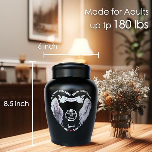 Angel Wings Urn with Photo Necklace 180 lbs Capacity Black Large