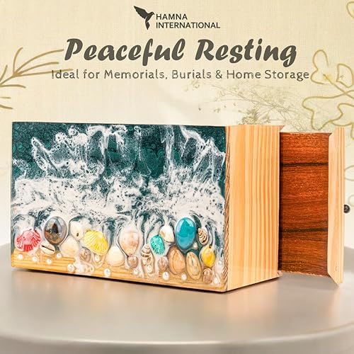 Grey Ocean Shells Wooden Urn - Small 130 Cuin