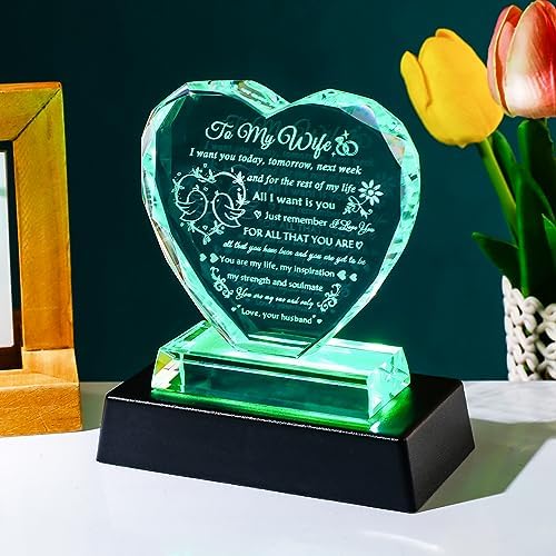 YWHL Crystal Heart LED Light Romantic Wife Gift