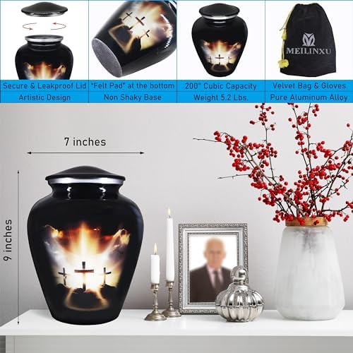 M MEILINXU Elegant Black Cremation Urn for Adult Ashes