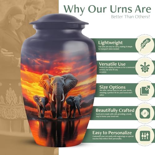 Yatskia Sunset Safari Elephant Cremation Urn 10 Inch