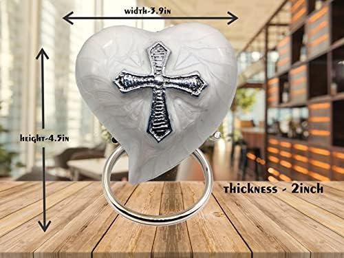 Handcrafted White Heart Shaped Cremation Urn with Stand and Gift Box