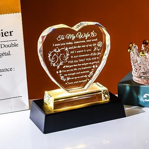 YWHL Crystal Heart LED Light Romantic Wife Gift