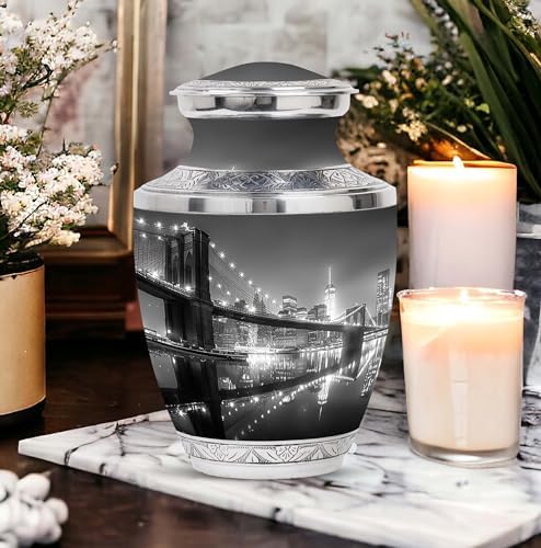 Brooklyn Bridge At Night Decorative Urn For Human Ashes