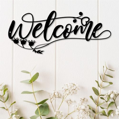 Modern Black Metal Welcome Sign 12 Inches