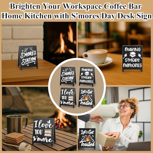 4Pcs Smores Day Camping Decor Signs Set