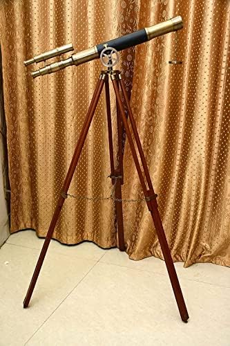 Maritime Antique Double Barrel Telescope with Brass Tripod