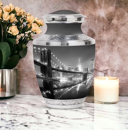Brooklyn Bridge At Night Decorative Urn For Human Ashes
