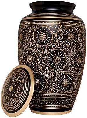 Black Gold Funeral Urn Cremation Urn for Human Ashes - Handmade in Brass