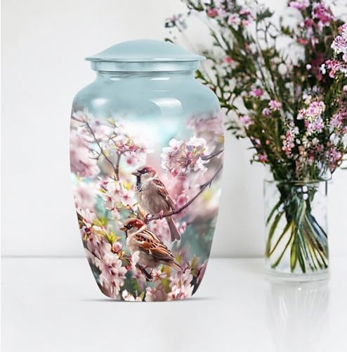 Sparrow with Flower Decorative Urn Set 2 Pack