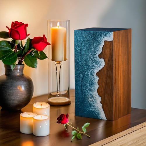Handcrafted Wooden Urn for Human Ashes Ocean Wave Design