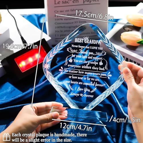 Personalized Glass Statue Plaque with LED Light for Grandfather