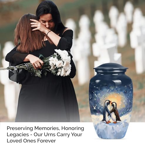 Penguin Love Human Remains Urn - Decorative 10 Inch Urn