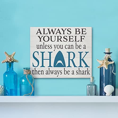 JennyGems Always Be a Shark Wooden Sign Wall Hanging