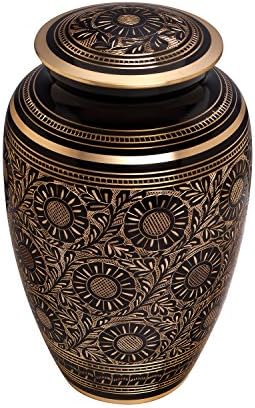 Black Gold Funeral Urn Cremation Urn for Human Ashes - Handmade in Brass