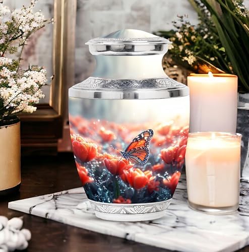 Monarch Butterfly Tulips Keepsake Urns Set - 5 Piece Funeral Urn Kit
