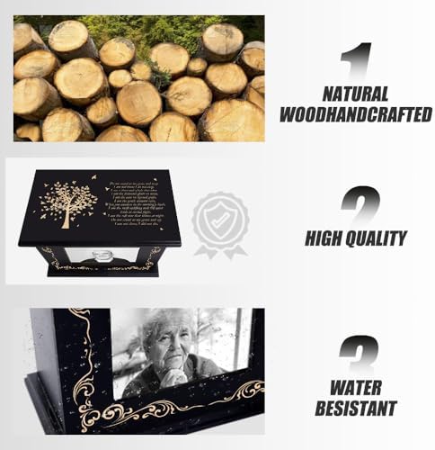 Cremation Urn for Human Ashes with Photo Frame - Wooden Urn Black Tree