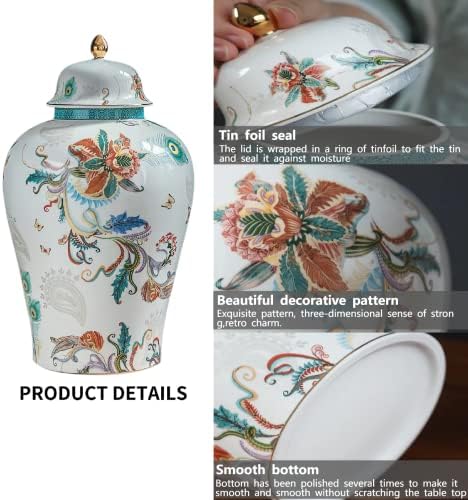 Peacock Flowers Ceramic Urn for Ashes - 116 Inch Large Urn