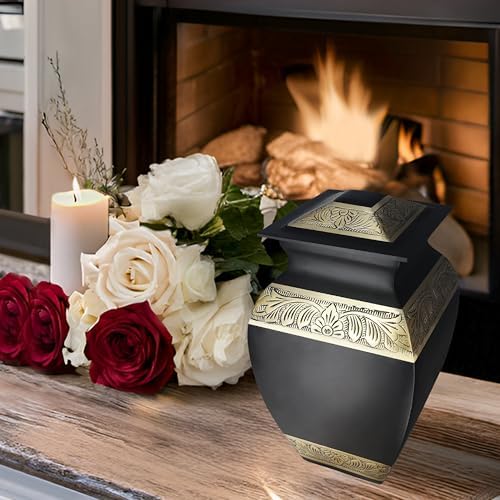 Exquisite Black Gold Square Urn for Adult Ashes
