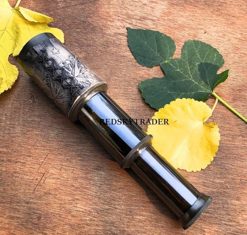 6 Brass Handheld Telescope Pirate Spyglass with Leather Case