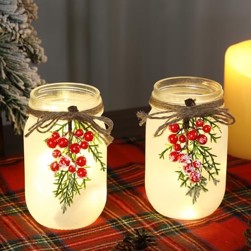Farmhouse Christmas Decor - Winter Mason Jar with Light