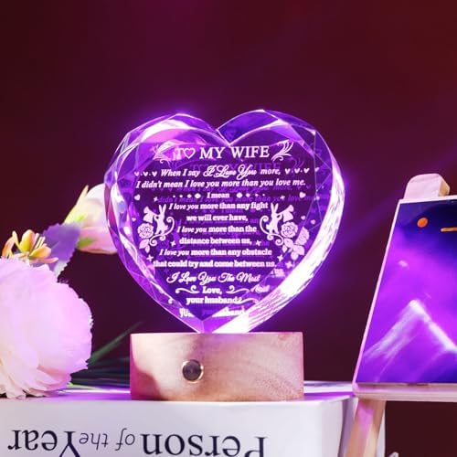 YWHL Heart Crystal Gift with Colorful LED Base