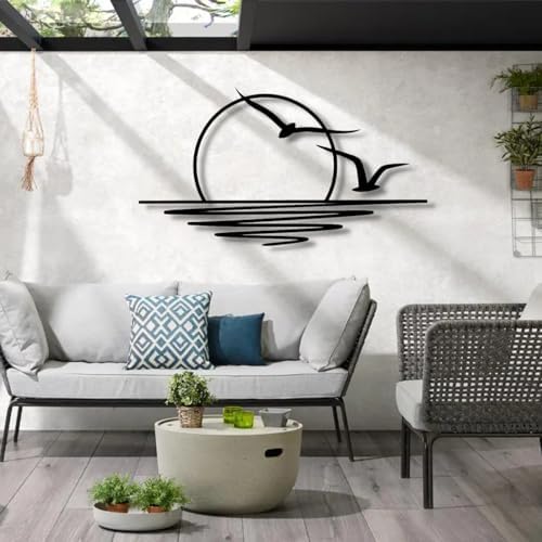Sunrise Metal Seagull Art 20x11 Inches - Living Room Patio Decor
