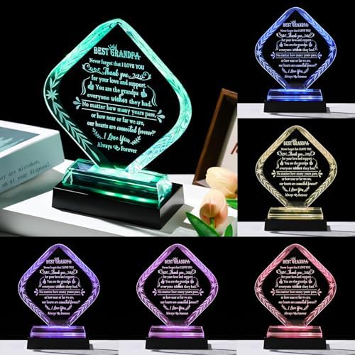 Personalized Glass Statue Plaque with LED Light for Grandfather