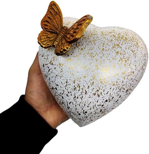 Butterfly Heart Urn with Gold Stand for Ashes
