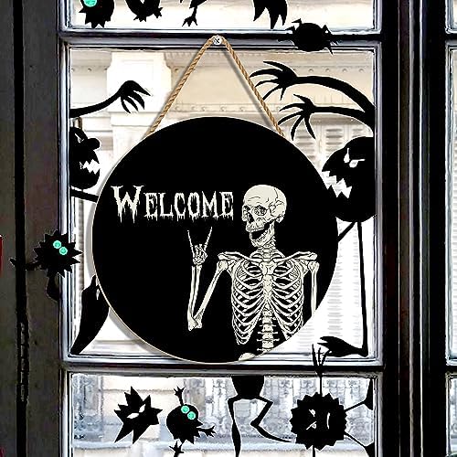 Halloween Skull Welcome Door Wreath Sign