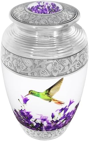 Purple Flower Hummingbird Cremation Urn for Human Ashes