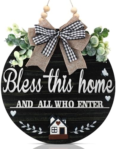 3D Bless This Home Wooden Front Door Sign Christian Welcome Decor