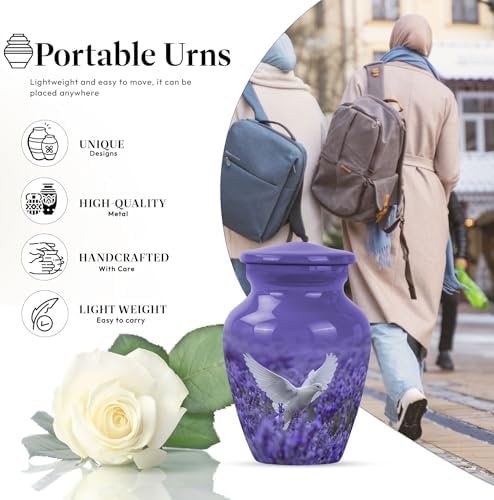 White Dove Purple Urn for Human Ashes Keepsake