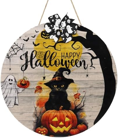 Happy Halloween Black Cat Door Sign