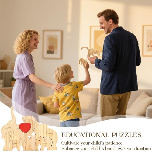 Custom Elephant Wooden Puzzle with Family Names