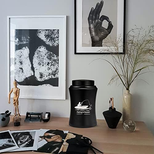 Gredstar Large Burial Urn with Fishing in Heaven Engraving - Black