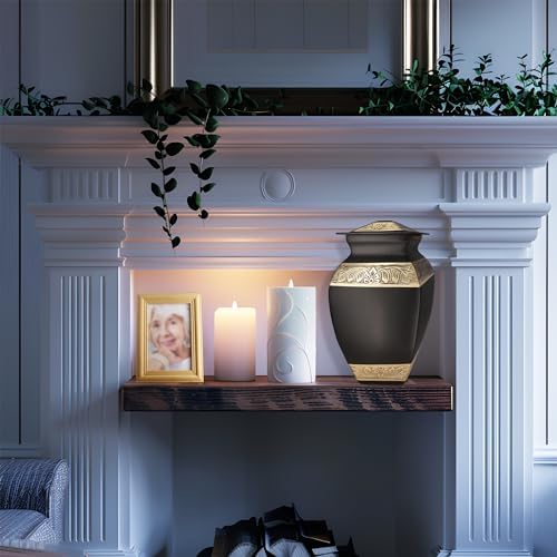 Exquisite Black Gold Square Urn for Adult Ashes