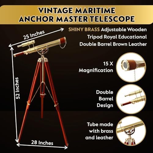 Vintage Brass Telescope with Wooden Tripod 1