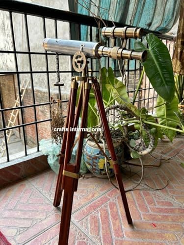 V19 Antique Brass Telescope with Wooden Stand