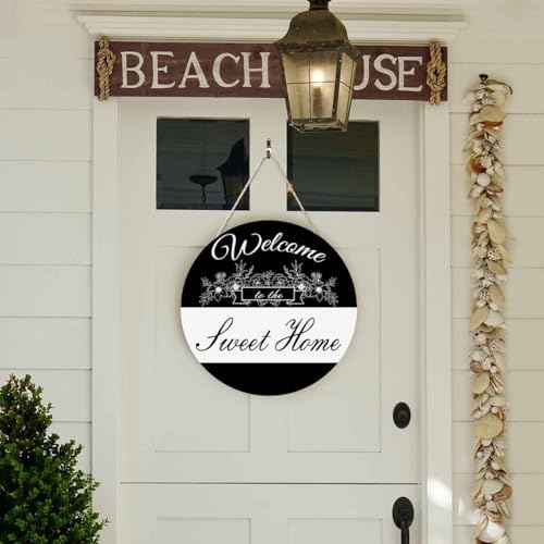 Rustic Round Welcome Door Wreath Sign 12in Wooden Decor
