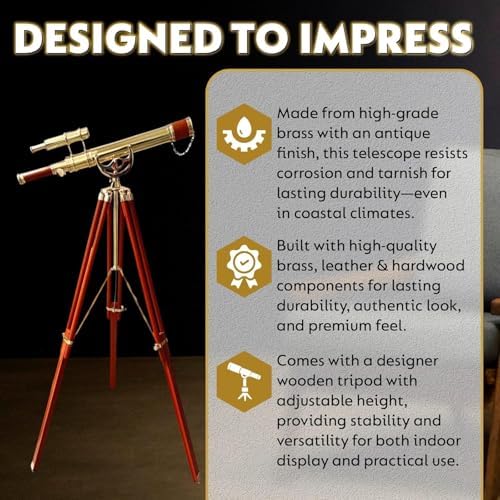 Vintage Brass Telescope with Wooden Tripod 1