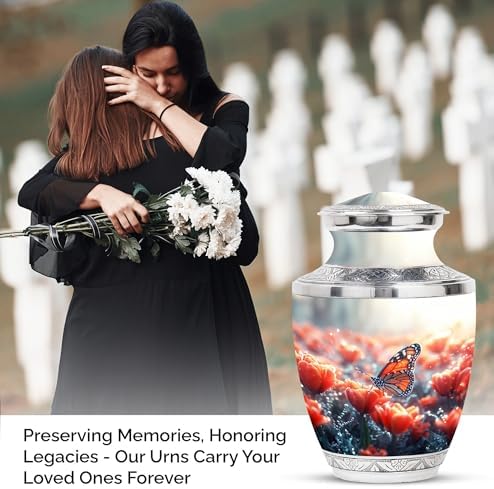 Monarch Butterfly Tulips Keepsake Urns Set - 5 Piece Funeral Urn Kit