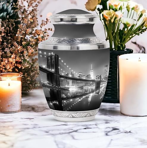 Brooklyn Bridge At Night Decorative Urn For Human Ashes