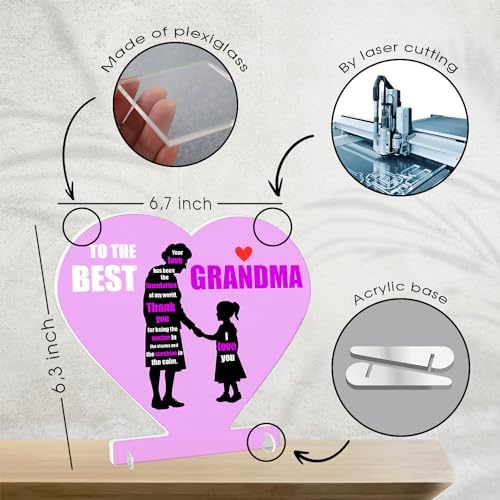 BulbaCraft Grandma Plaque To The Best Grandma - Pink Heart Shaped Decorative Sign
