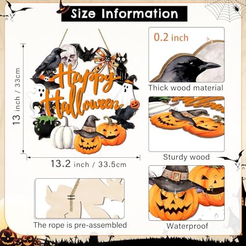 Spooky Halloween Wood Wreath Decor with Ghost and Skull