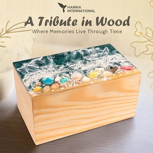 Grey Ocean Shells Wooden Urn - Small 130 Cuin