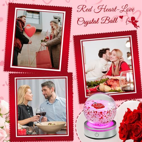 Enjinkail Red Heart Crystal Ball with LED Base