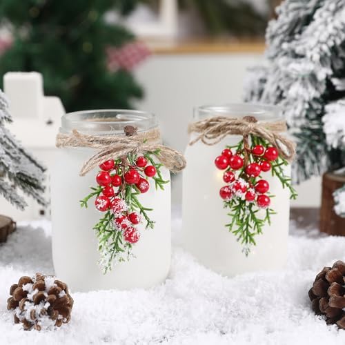 Farmhouse Christmas Decor - Winter Mason Jar with Light