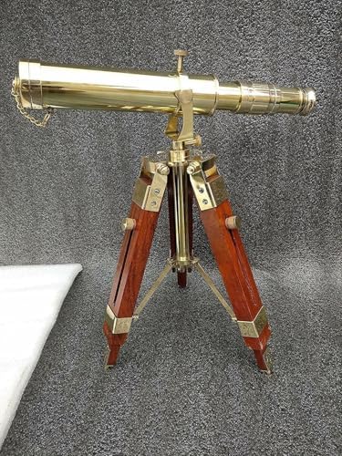V19 Antique Brass Telescope with Wooden Tripod Stand 1